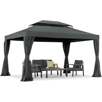Garden Point Антрацитен градински павилион със завеси Valencia 3x4m Garden Point (GAP1138)