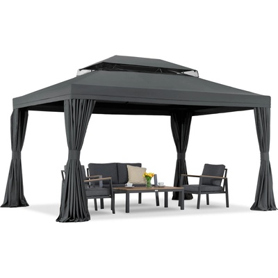 Garden Point Антрацитен градински павилион със завеси Valencia 3x4m Garden Point (GAP1138)