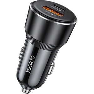 YESIDO Автомобилно зарядно - Yesido Y64 - USB-A + Type-C, 50W, fast charge, multi-protection - Черно