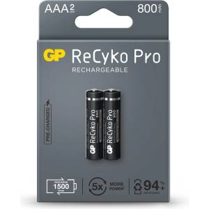 GP Batteries Акумулаторна Батерия GP R03 AAA 800mAh, NiMH, 85AAAHCB-EB2 RECYKO+ PRO, До 1500 цикъла, 2 бр. в опаковка (GP-BR-85AAAHCB-EB2) - topmall
