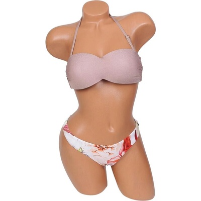 Дамски бански от две части в цвят капучино и флорални мотиви