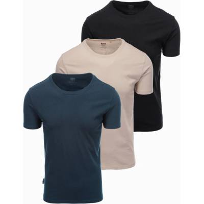 Ombre Set of Basic cotton shirts with round neckline black/gray/sand