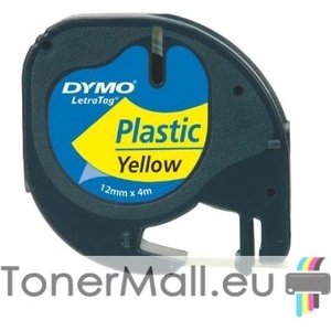  Съвместима касета DYMO LetraTag Plastic 12mm x 4m, Black on Yellow 91202