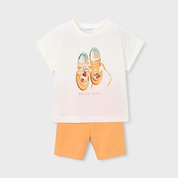 Mayoral Комплект къс клин Оранжев и бяла тениска за мини момиче Mayoral