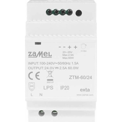 Zamel Spínaný napájecí zdroj montovaný na lištu TH-35 (DIN) 60W 24V DC typ: ZTM-60/24 EXT10000284