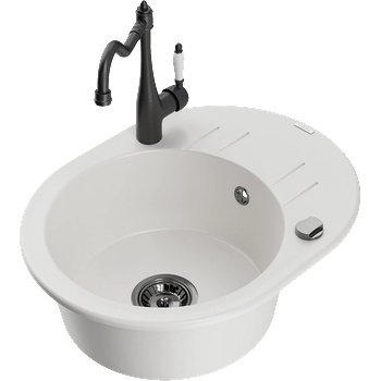 Mexen Kevin гранитна мивка с 1 отделение с отцедник и кухненски смесител Carla, бял - 6517-20-670700-70 (6517-20-670700-70)