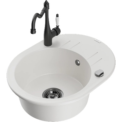 Mexen Kevin гранитна мивка с 1 отделение с отцедник и кухненски смесител Carla, бял - 6517-20-670700-70 (6517-20-670700-70)