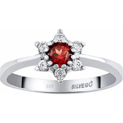 SILVEGO Strieborný prsteň Leana s prírodným granátom a Brilliance Zirconia JSW3007SGR