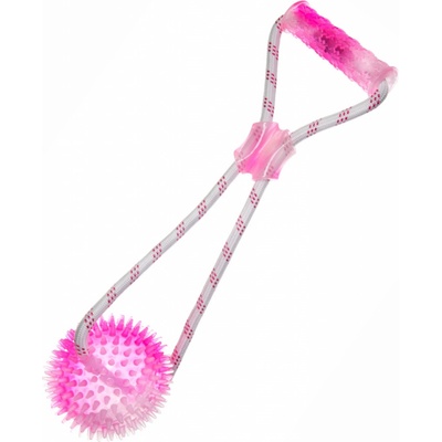 JK ANIMALS Bavlněné přetahovadlo s míčem s bodlinami z TPR pryže růžové 38 cm