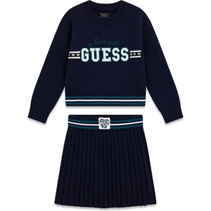 Guess Детски плетен комплект от две части Guess - Тъмносин пуловер с плисирана пола