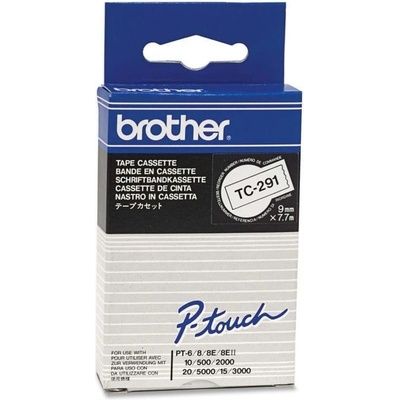 Brother TC-291, 9mm x 7,7m, čierna tlač / biely podklad, originálna páska