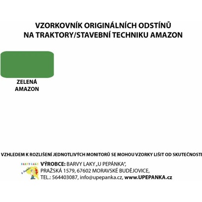 U PEPÁNKA s.r.o. BARVY NA TRAKTORY AMAZON Originální odstín ZELENÁ 2-K Polyuretan, SET s tužidlem Velikost: 1,25kg SET s tužidlem