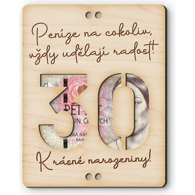 Dřevěná obálka na peníze - Krásné narozeniny 30