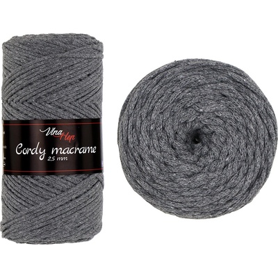 Vlna-hep Cordy macrame 2,5mm - šňůra bavlna Cordy macrame 2,5mm: nová - 8235 Tmavě šedá