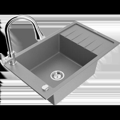 Elias гранитна мивка с 1 отделение с отцедник и кухненски смесител Elia, сива - 6511-71-670101-00 (6511-71-670101-00)