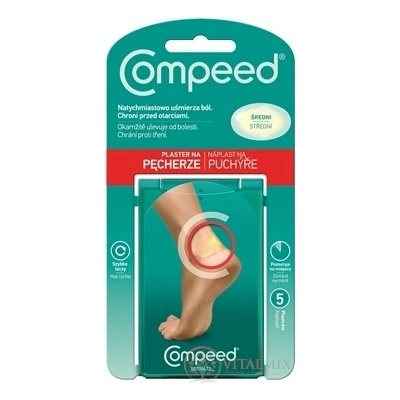 Compeed NÁPLASŤ na pľuzgiere na nohách STREDNÁ hydrokoloidná 5 ks