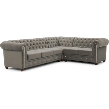 ROPEZ Сив кадифен разтегателен ъглов диван (десен ъгъл L форма) York Blik - Ropez (York Blink 3+E+2 z f.spania Riviera 91 ( Davis ) l. srebrne, nogi brąz)