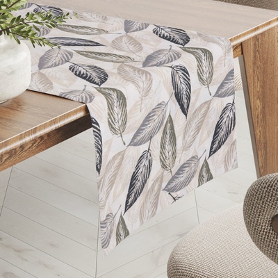Biante Dekoračný behúň PML-056 Zeleno-čierne listy na béžovom 35x120 cm