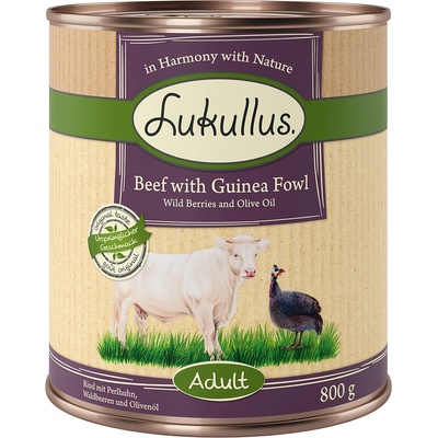 Lukullus 24х800г Adult Lukullus консервирана храна за кучета без зърно - говеждо месо и токачка