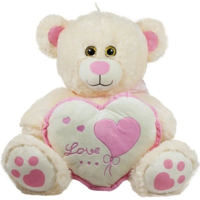 Амек Тойс Плюшена играчка Амек Тойс - Мече екрю със сърце с розов кант, 45 cm (040131-3)