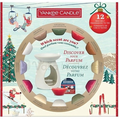 Yankee Candle Christmas Collection keramická aroma lampa 1 ks + Yankee Candle Silver Sage & Pine vosk do aromalampy 22 g + Yankee Candle Christmas Eve vosk do aromalampy 22 g + Yankee Candle Cinnamon