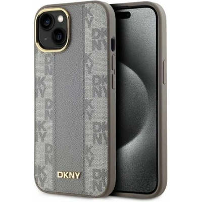 DKNY кожен кариран мономоно калъф MagSafe за iPhone 14 - бежов (3666339259938)