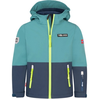 TROLLKIDS Детско софтшел яке Trollkids Kid's Skjorta Jacket Softshell jacket - Stormy Blue / Mystic Blue / Glow Green II - размер 176 (EU) (703-6162-1021)