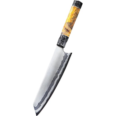 IZMAEL Damaškový kuchynský nôž Fudžisawa Kiritsuke/Čierna/Žltá 20.5 cm