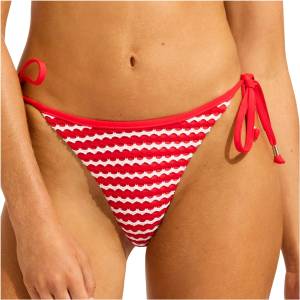 Seafolly Дамско бикини долнище Seafolly Women's Mesh Effect Tie Side Rio Pant Bikini bottom - Chilli Red / White - размер 36 (EU) (150-4262-0513)