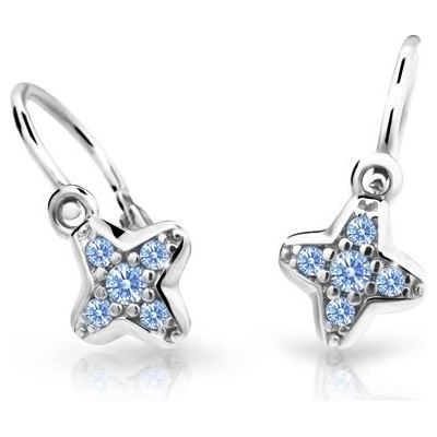Danfil dětské náušnice hvězdičky C2266 z bílého zlata s kamínky Arctic Blue