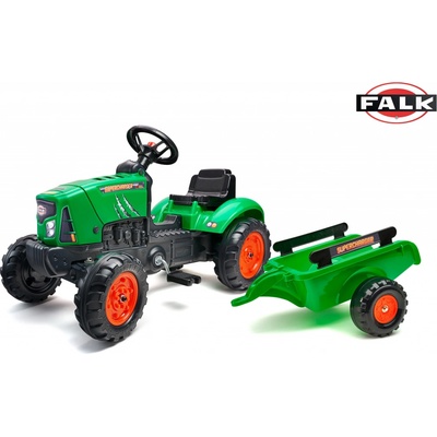 FALK Šliapací traktor 2021M Supercharger s nakladačom a vlečkou zelený