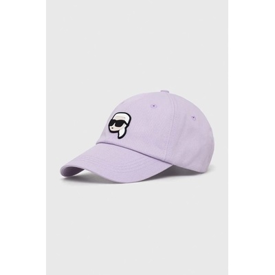 Karl Lagerfeld Памучна шапка с козирка Karl Lagerfeld в лилаво с апликация (230W3401)