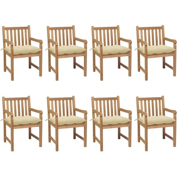 vidaXL Градински столове, 8 бр, кремавобели възглавници, тик масив (3073075)