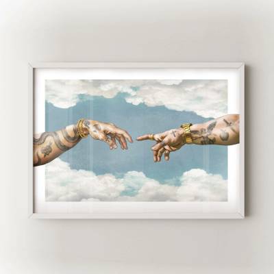The Creation of Adam Velikost: 30x40 cm, Rám: Bílý