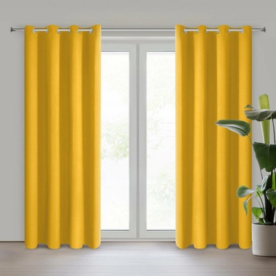 Eurofirany Zatemňovací závěs 135x250 cm z polyesteru v hořčicové barvě na kovových kroužcích LOGAN