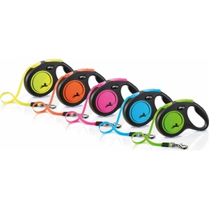 flexi Neon Small - Автоматичен повод с неонов светлоотразителен ефект, 5 метра лента, за кучета до 15 кг. - зелен