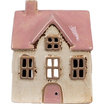 Béžový keramický svícen na čajovou svíčku domek Amster Village - 13*10*16 cm - Clayre & Eef