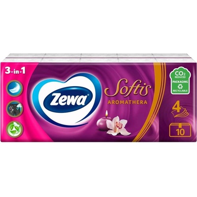Zewa Softis papierové vreckovky 4-vrstvové Aromathera 10 x 9 ks