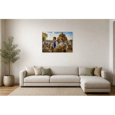 Obraz na plátně – Lidé v krojích se snopy obilí 105 × 70 cm – Hledejceny.cz