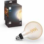 Philips White E27 Filament Large Globe Lamp, G125 550lm, warm white light, dimmable, controllable via app, compatible with Amazon Alexa (Echo, Echo Dot), pack of 1 - 929003052101