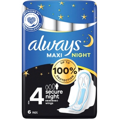 Always Maxi Night nočné hygienické vložky s krídelkami 6 ks