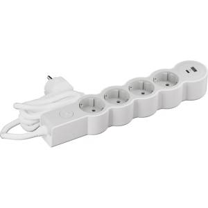 Legrand Разклонител 4x 2P+E Шуко с бутон ON/OFF и 2x USB A+C 15W с кабел 1.5m цвят Бял/светлосив Standart - Legrand Standart 694426 (694426)