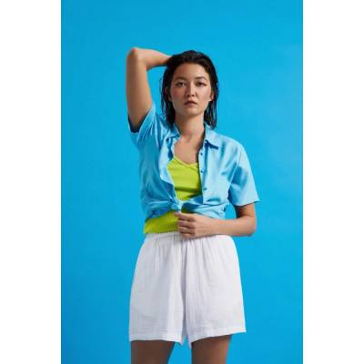 Moodo Women's Linen Shorts White biela svetlomodrá svetlozelená