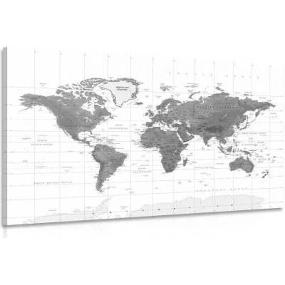 Obraz nádherná mapa světa v černobílém provedení - 120x80