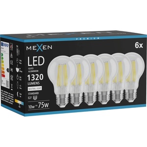 Mexen Vintis 6x LED филамент крушка E27, A60, 10W, неутрална - 4000K, 1320 lm, прозрачна (L150-E27-1040-00x06)