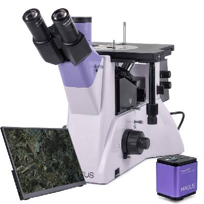 Металургичен инвертиран тринокулярен цифров микроскоп MAGUS Metal V700 BD LCD, 50-500x оптично увеличение, 30mm диаметър на тръбата на окуляра, халогенно осветление, цифрова камера MAGUS CHD40, течнок (Metal VD700 BD LCD)