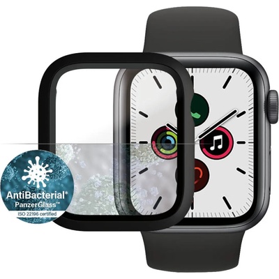 Panzer Стъклен протектор за часовник със силиконова рамка PanzerGlass за Apple watch Series 4/5/6/SE 40mm, AntiBacterial- Черна рамка, 118441