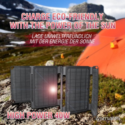 4smarts Сгъваем соларен панел, зареждащ вашето устройство директно от слънцето - 4smarts Foldable Solar Panel VoltSolar 40W with USB-A, USB-C and DC Connector (458759)
