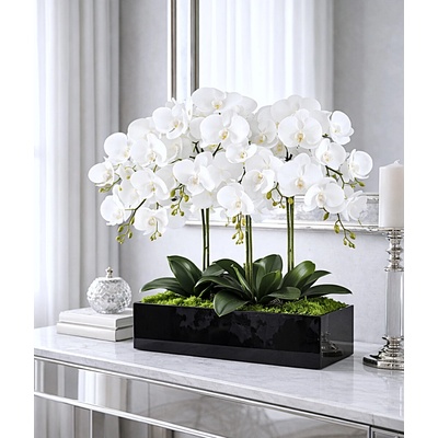 Orchidea v čiernom sklenenom kvetináči