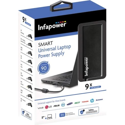 Infapower P034 90W Laptop Automatic Power Supply - универсално захранване 90W за лаптопи (черен)